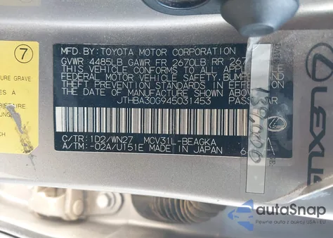 2004 Lexus Es 330 from USA, damaged, VIN JTHBA30G945031453